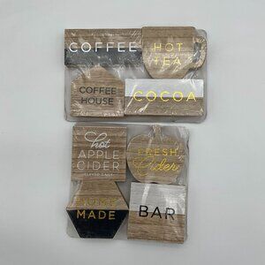 Decorative Wooden Drink Bar Props Decor 4 per Pack Coffee, Cider Tea Cocoa